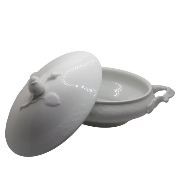 Oscar De La Renta Fine China White Oval Covered Dish Rose Lid Tureen Server Dish - Picture 2 of 14